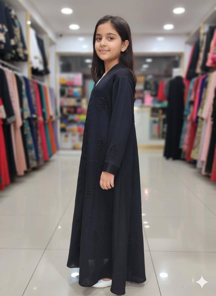 Embroidered Kids Abaya - Black